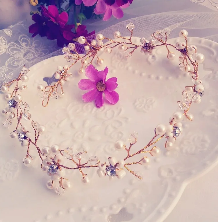 

Handmade beaded bride beautiful headgear European and American simple headband rhinestone hair band studio jewelry