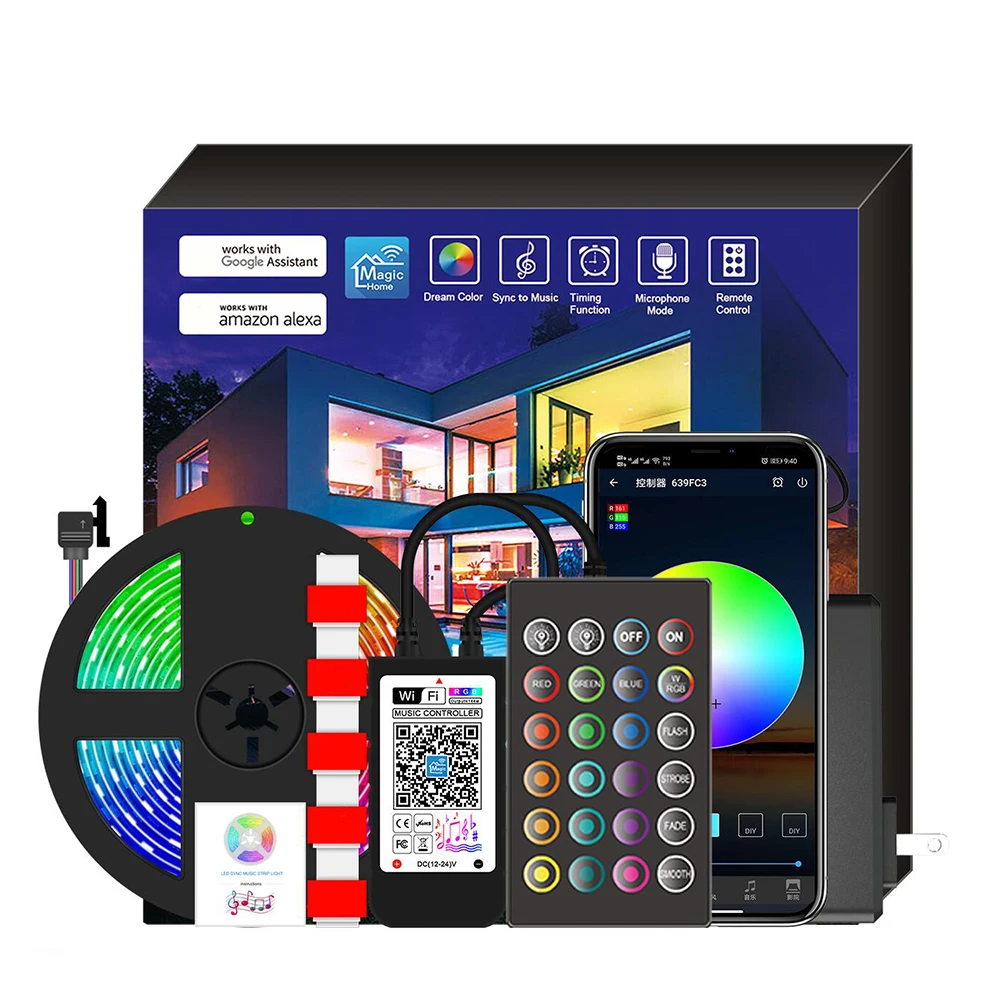 

RGB Strip Light Intelligent LED Strip Light Lighting&Music Adjustment Voice Control 5/10/15/20 Meters 150/270/300/360 LED Strip