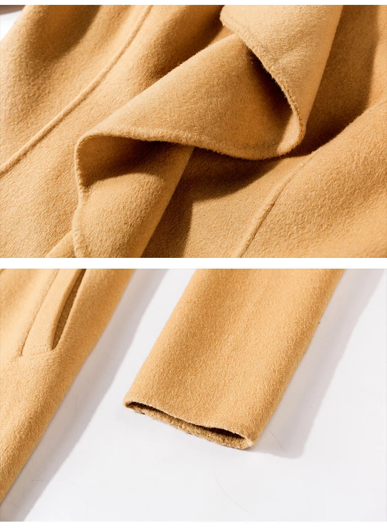 

New Design Autumn Winter Elegant Double-Sided Women Long Wool Coat Solid Casual Lapel