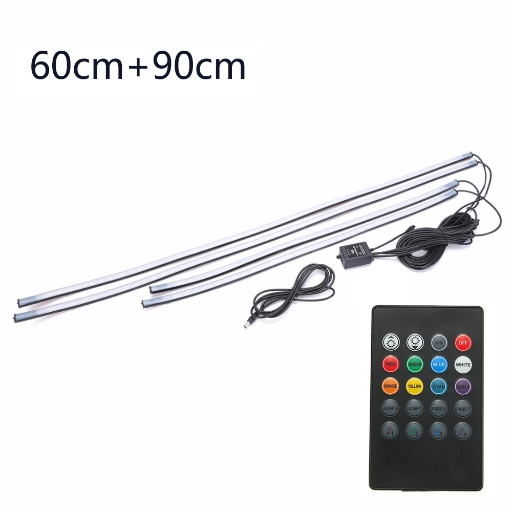 60x2-90x2 Niscarda 4x DC12V IP65 RGB 5050 SMD музыкальный пульт дистанционного управления RGB Светодиодная лента под автомобильную трубу подсвечивающая днище Система неоновый светильник - Испускаемый цвет: 60x2-90x2