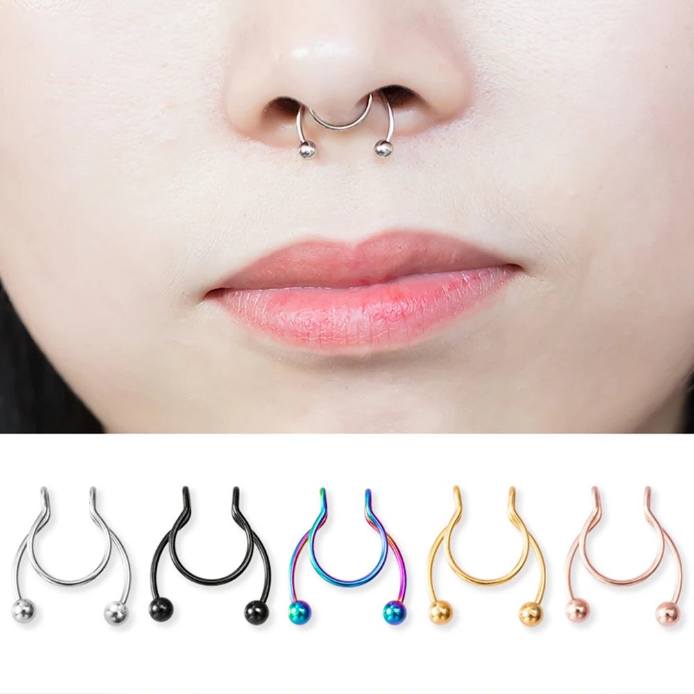 

1pc 20G Fake Nose Ring for Women Men Surgical Steel Faux Piercing Jewelry Fake Piercing Hoop Lip Septum Nose Rings Body Jewelry