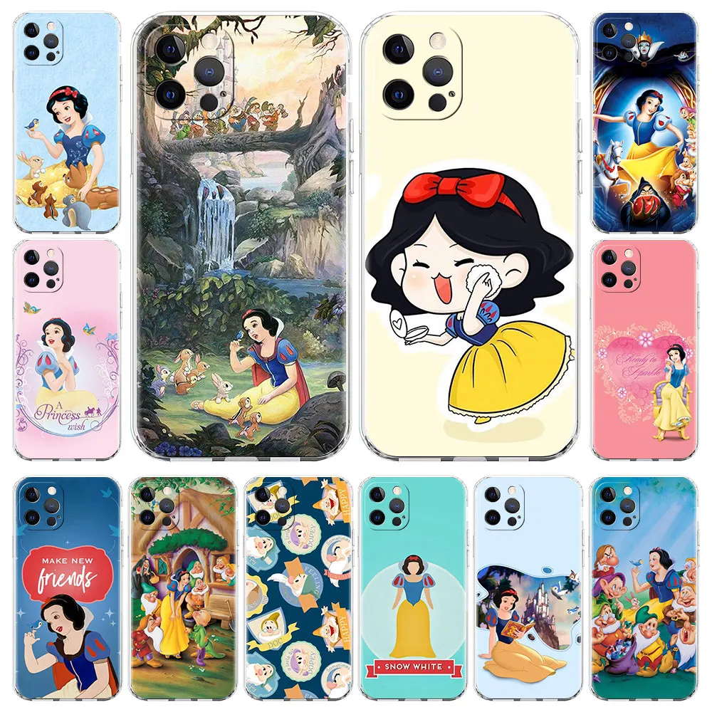

Disney Cartoon Snow White Luxury Case For Apple iPhone 11 13 12 Pro Max 12 13 Mini Silicone Black Soft Bags Shell Cover Coque