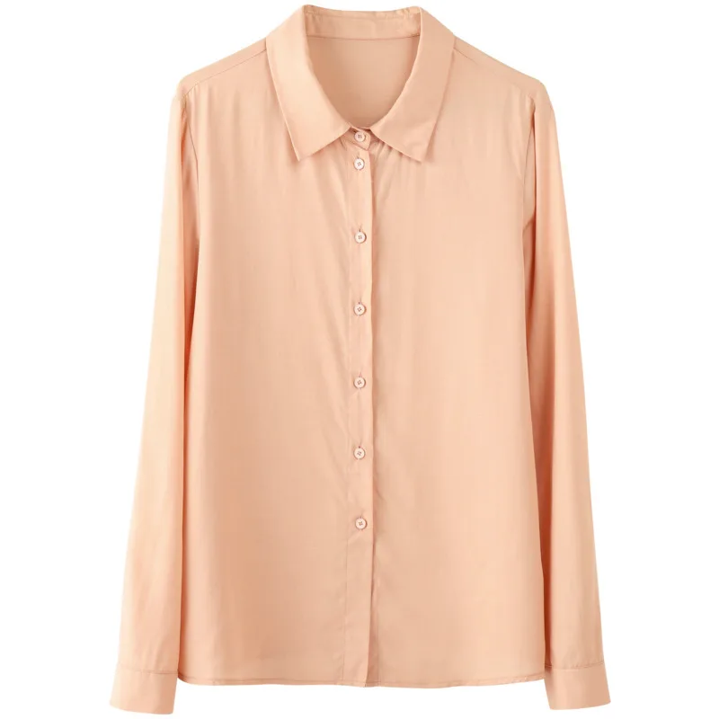 

Spring day long thin paragraph silk shirt OL vocational brim contracted female temperament pink shirt