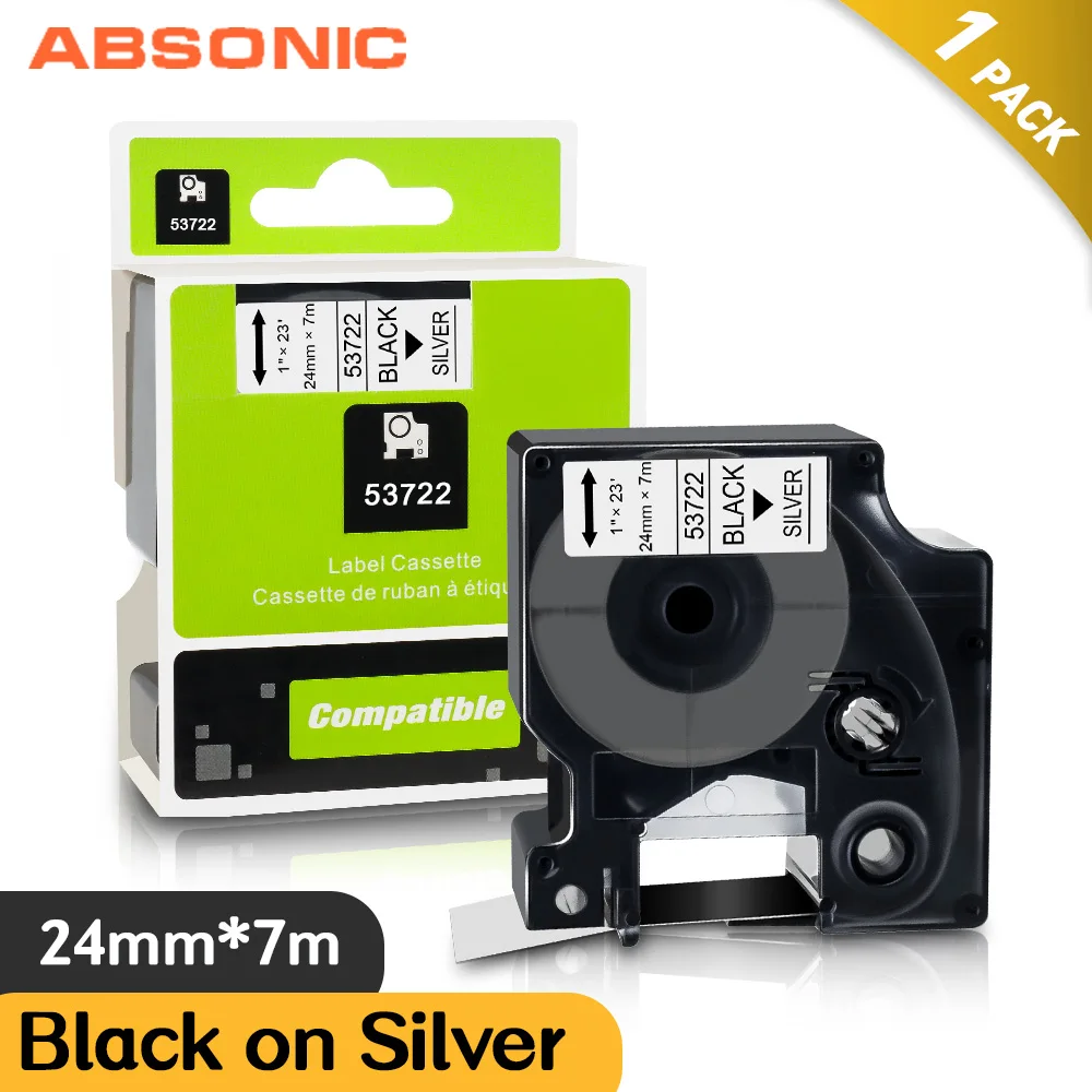 

Absonic Black on Silver 24mm Printer Ribbon Replace Dymo D1 Tape 53722 Home Office Writing Label Tape for Dymo LabelWriter 450