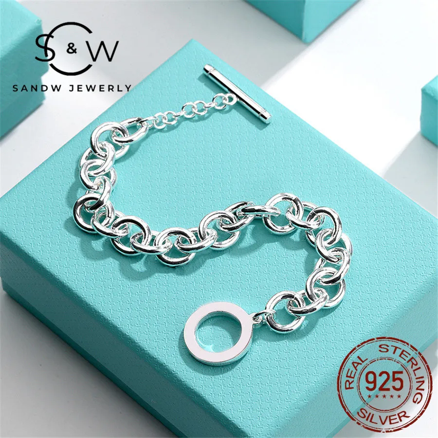 

Sterling Silver 925 Bracelets Round Pin Buckle Bracelet Original 1:1 High Quality Fashion Jewelry Gift