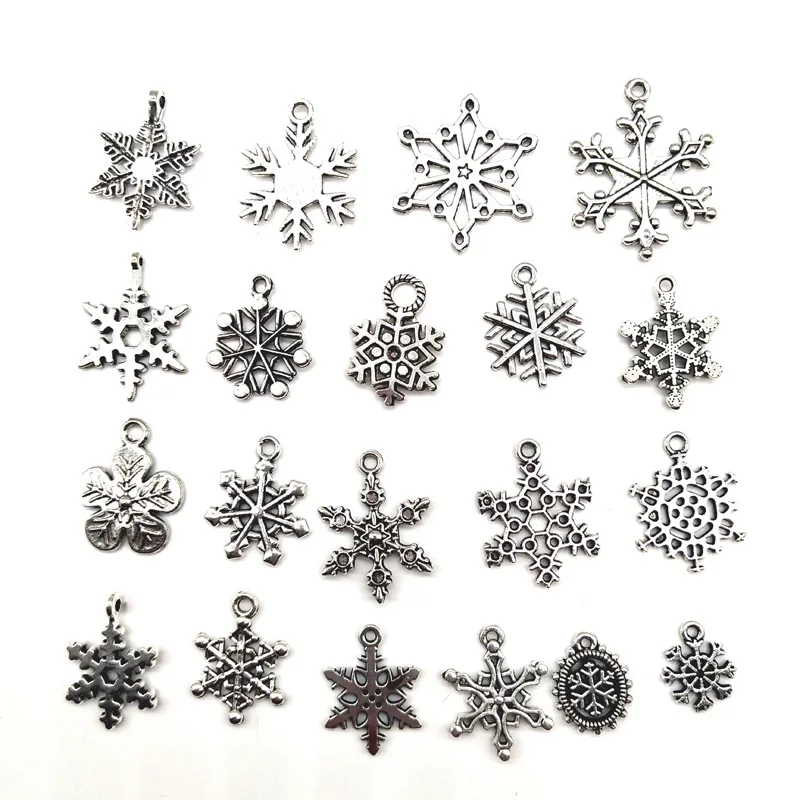 

20/40 BULK MIX Snowflakes Charms Christmas Charms Wholesale Antiqued Silver Plated Snowflakes Charms Collection Snowflake FQ63D
