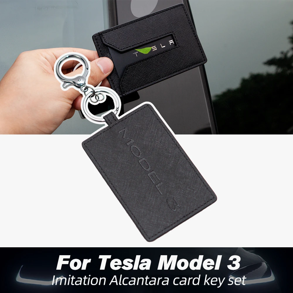 

Model3 2021 Car Leather Key Card Holder Protector Cover Key For Tesla Model 3 Accessories Black Key Fob Case Bag Three