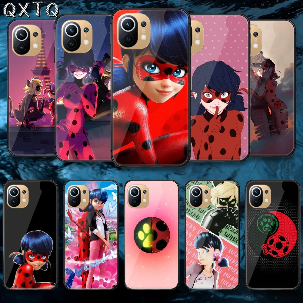 

QXTQ Ladybugs Cartoon Girl Tempered Glass Phone Case Cover For Xiaomi Mi Poco F2 F3 X3 Nfc A3 8 9 10 11 T Pro Lite Ultra