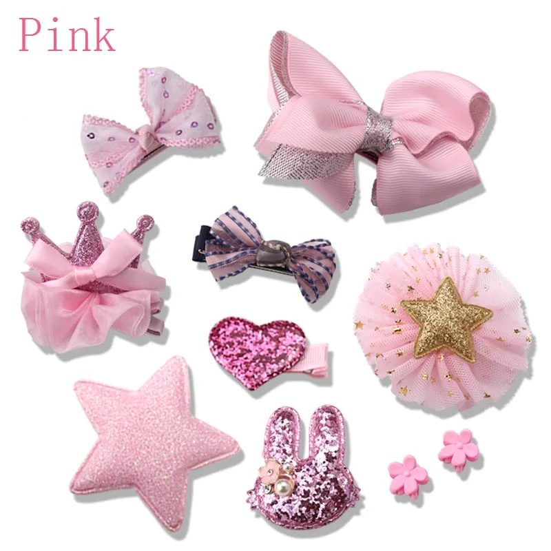 10pcs Pink no box 10 шт. набор головных уборов, игрушки для девочек, детские аксессуары, бант из ленты, заколка для волос, заколки для волос, платье принцессы, красивая и модная игрушка - Цвет: 10pcs Pink no box