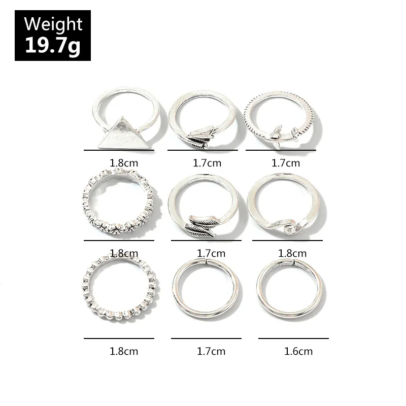 9 шт./компл. женское кольцо серебряного цвета треугольник лист самолет стрела
