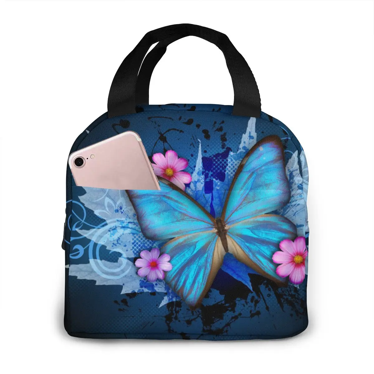 

Переносная сумка для обеда Kawaii, с принтом бабочек, уличная сумка для еды, сумка из ткани Оксфорд, изоляционная сумка, сумка для еды, сумка-хол...