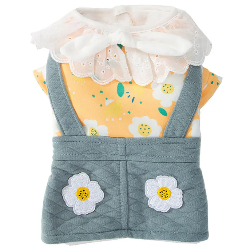 

New Winter Dog Clothes Pet Flower Print 2-Legged Cotton Padded Dress Chihuahua Princess Skirt Cats Pets Jumpsuit For Small Dogs