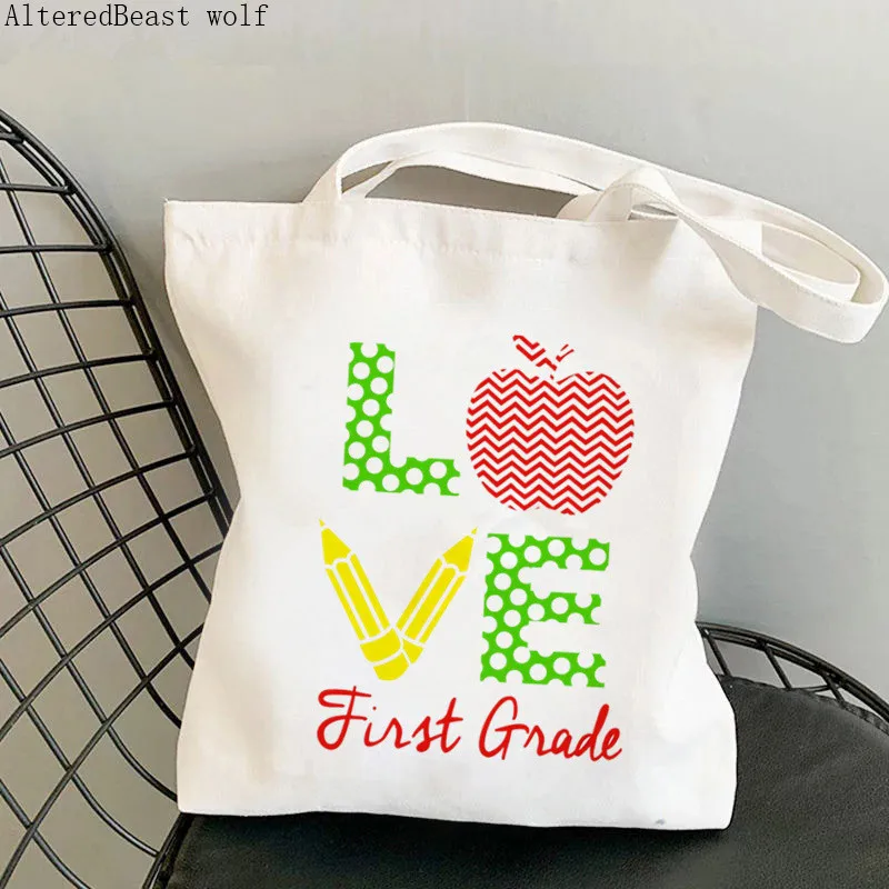 

Women Shopper bag love first grade teacher Kawaii Bag Harajuku Shopping Canvas Shopper Bag girl handbag gift Shoulder Lady Bag