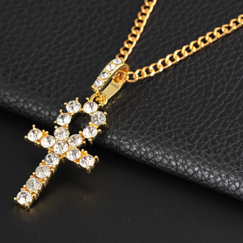  Black Color Rhinestone Crystal Cross Pendant Necklace Crucifix Long Necklaces&ampPendants Charm Men Hip Hop Jewelry | Украшения и