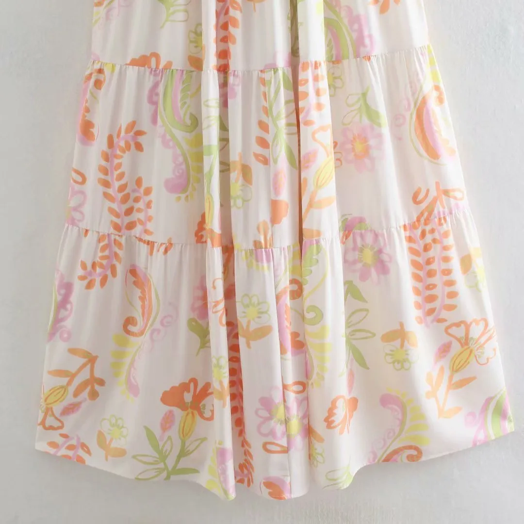 

2021 Floral Print Dress Za Woman Summer Sexy Backless Beach Dress Adjustable Straps Sundress Women Elegant Pleated Long Dresses