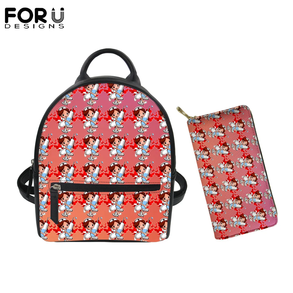 

FORUDESIGNS 2021, роскошный брендовый кожаный рюкзак, маленький кошелек, 2 шт., мультяшный шприц, медсестринская сумка с принтом, горячая распродажа