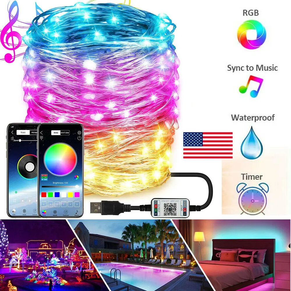 

5M 10M 15M 20M RGB LED String Lights Smart USB Fairy Light With APP Control Diode Flexible Ribbon WiFi Controller