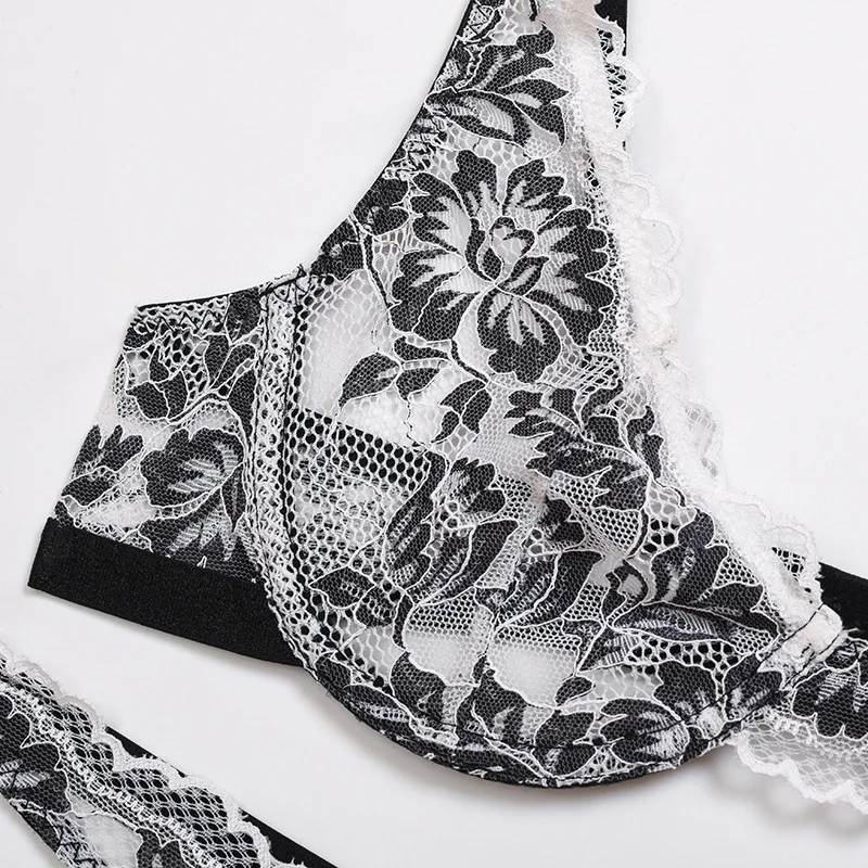 

Sexy Lingerie Floral Embroidery Women's Underwear Underwire Bra Transparent Underwear Set Erotic Lingerie Set Wholesale