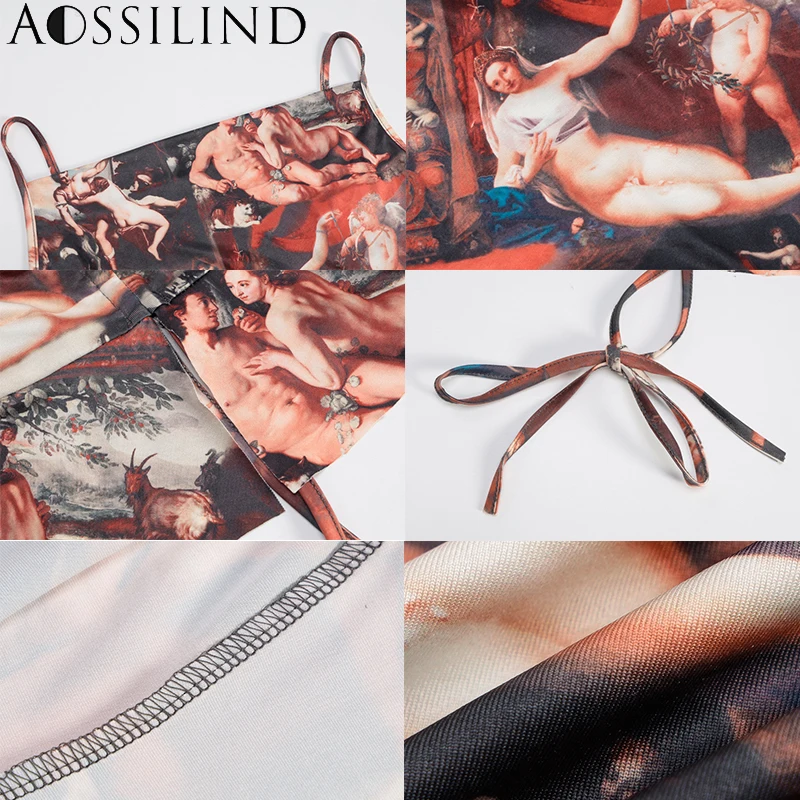 

AOSSILIND Sexy strap print short dress Women pleated backless sleeveless club dress 2020 summer elegant party club dress robes