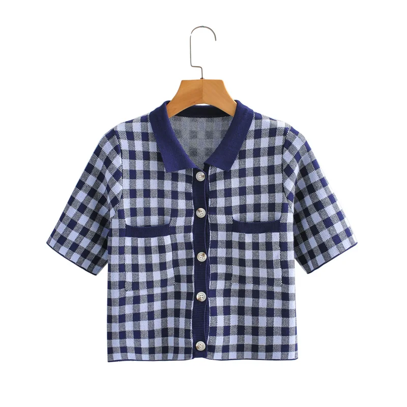 

JCÂ·KILIG Lapel Checkered Short-Sleeved Knit T-Shirt L3149