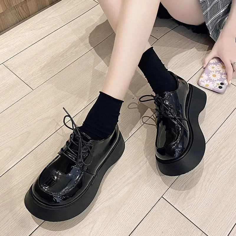 

Japanese new fashion thick-soled trend British style simple casual single shoes women's shoes platform Women Chunky Sneakers