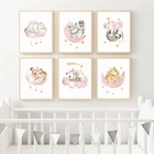 Спальный сафари Животные Детская стена искусство холст картина Картина енот Жираф девочка Декор для комнаты Ленивец коала Слон Печать