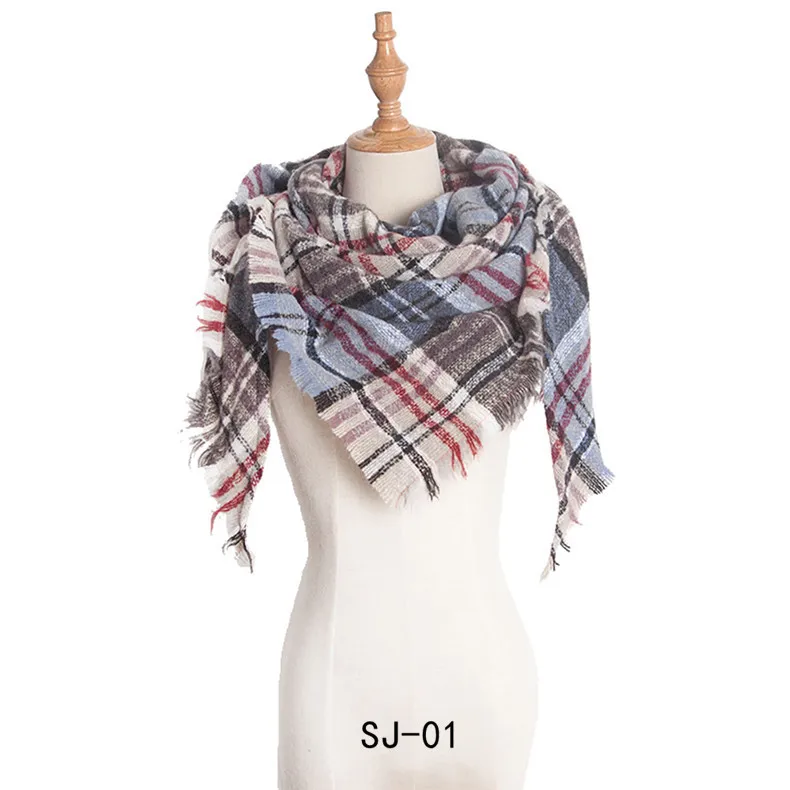 

2020 New Designer Ladies Winter Plaid Scarf Square Bandana Cashmere Thick Blanket Knitted Warm Soft Shawl and Wrap