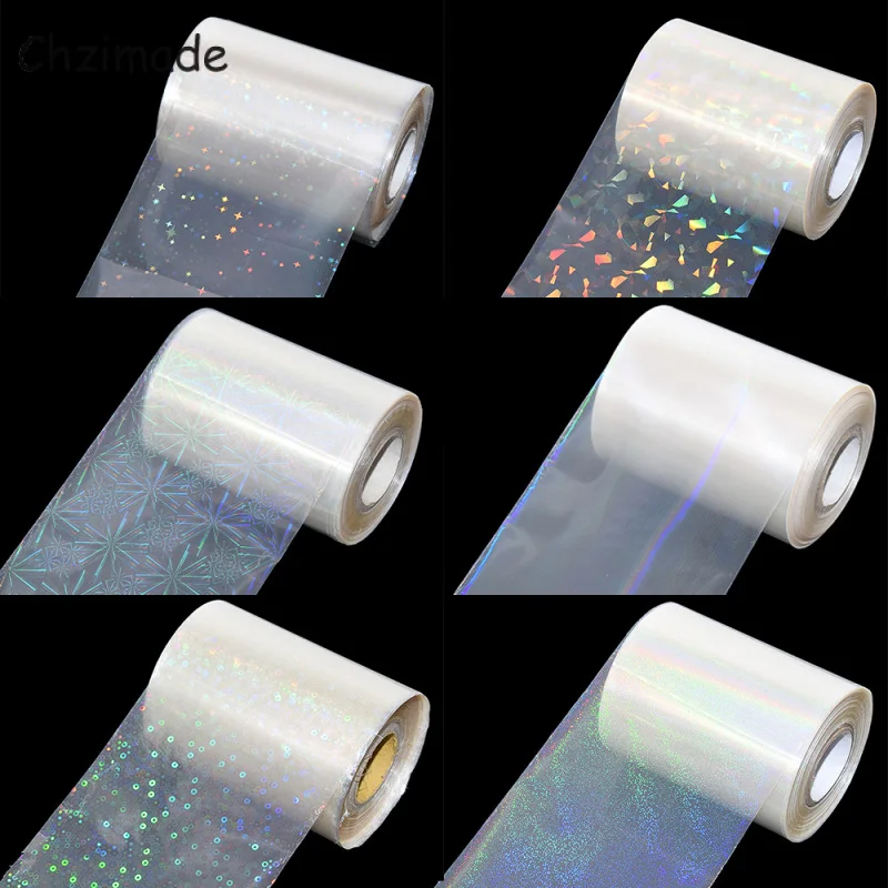 

Chzimade 1Roll 120mx8cm Holographic Nail Foil Gold Silver Nail Art Transfer Decal Foil Sticker Decals Nail Decoration