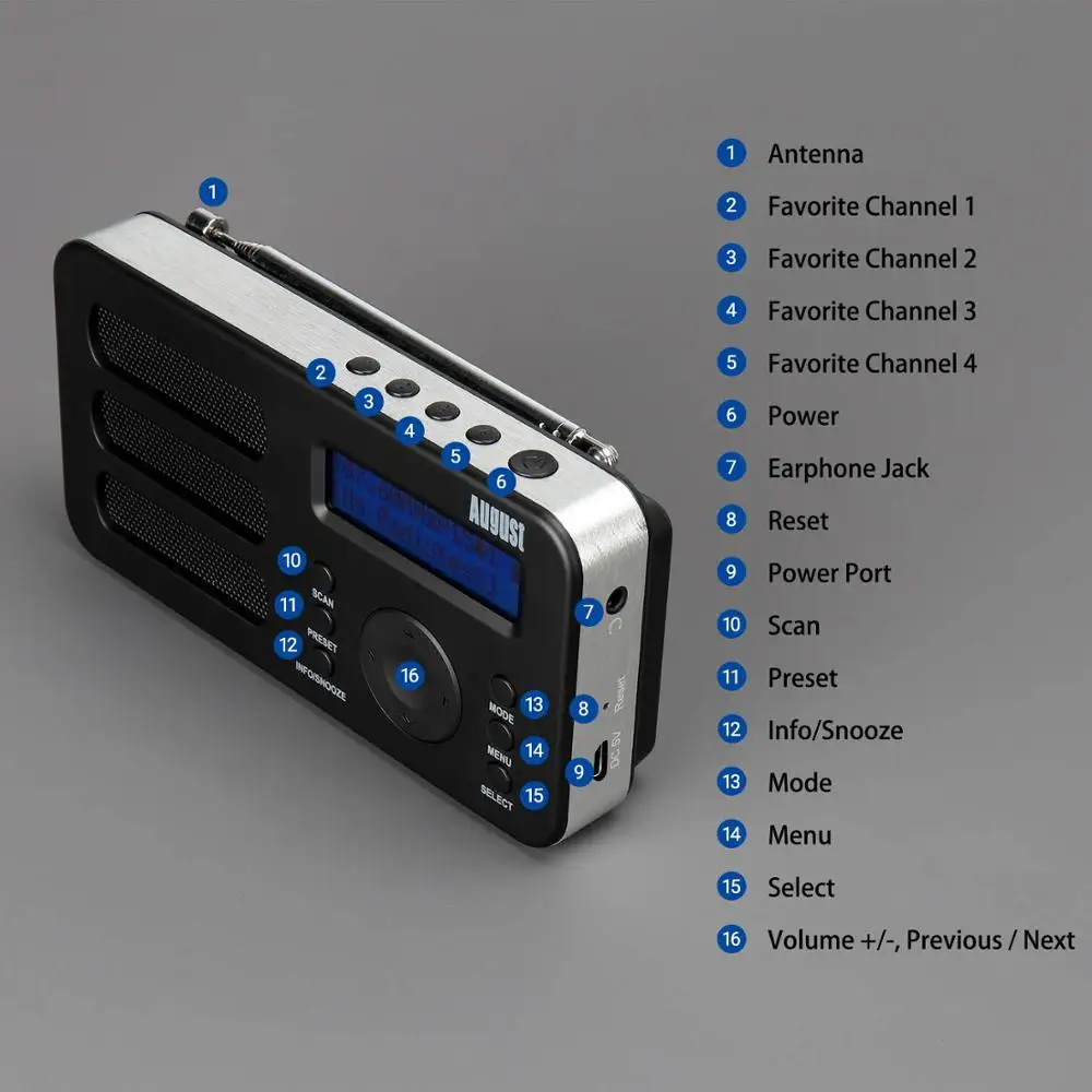 Портативное цифровое радио August MB225 DAB/DAB +/FM RDS функция двойная сигнализация