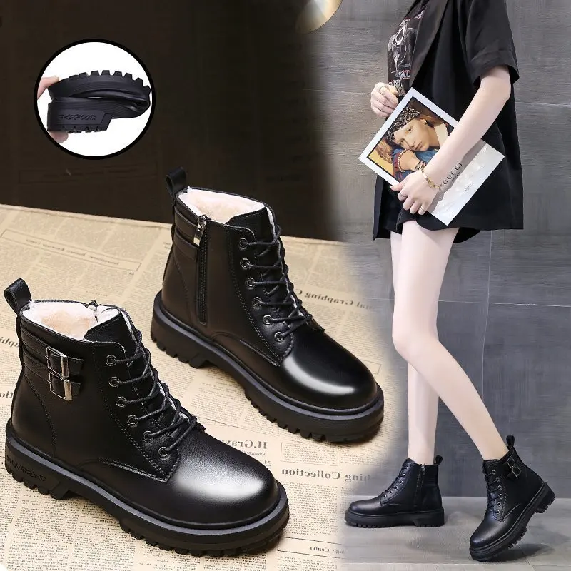 

Women Martin Boots 2021 New Winter Warm Casual Shoes Fashion Thick Platform Black Autumn Female Booties Womans Ankle Short Boots