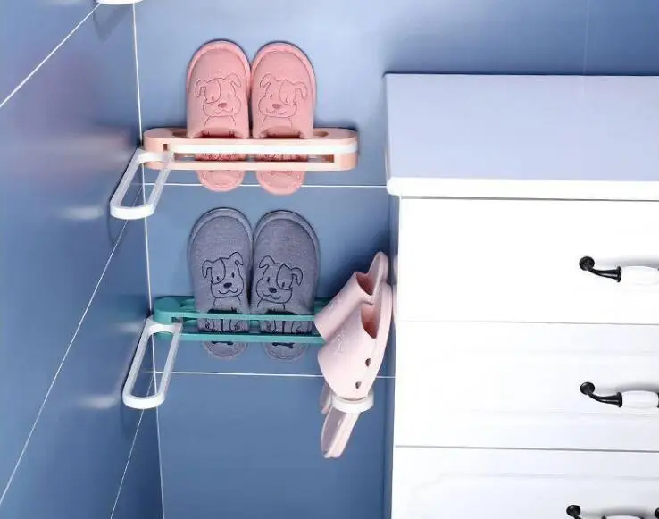 

4Pcs/lot Wall Mounted Shoes Rack Family Bathroom Shoe Storage Organizers Self Adhesive Retractable Slippers Hanging Holder
