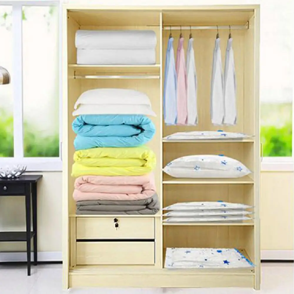 Прозрачный пластиковый пакет для хранения домашней одежды вакуумный складной