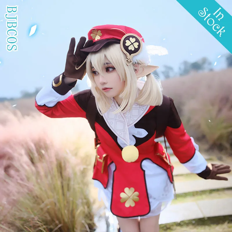 

Game Genshin Impact Klee Cosplay Costume Wigs Shoes Loli Party Outfit Uniform Women Halloween Carnival Costumes