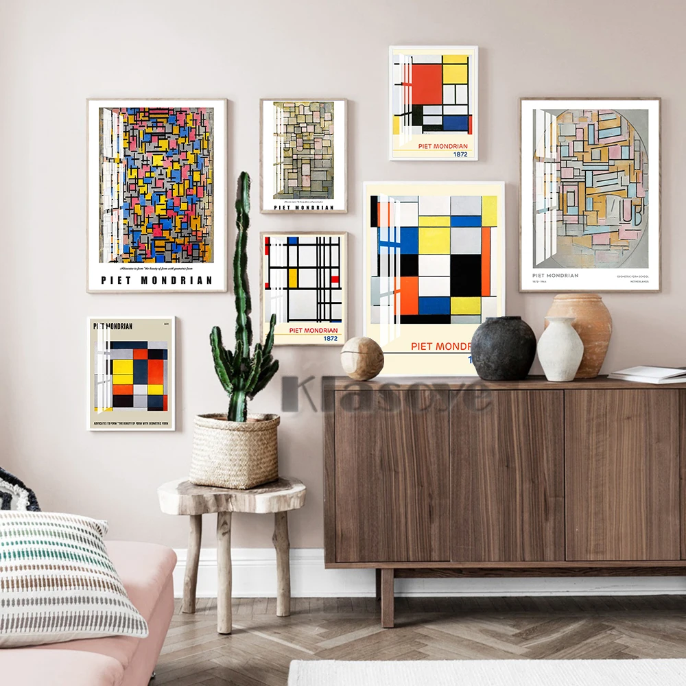 

Piet Mondrian Neoplasticism Exhibition Museum Poster Abstract Geometric Shapes Art Prints Canvas Painting Minimalist Wall Decor