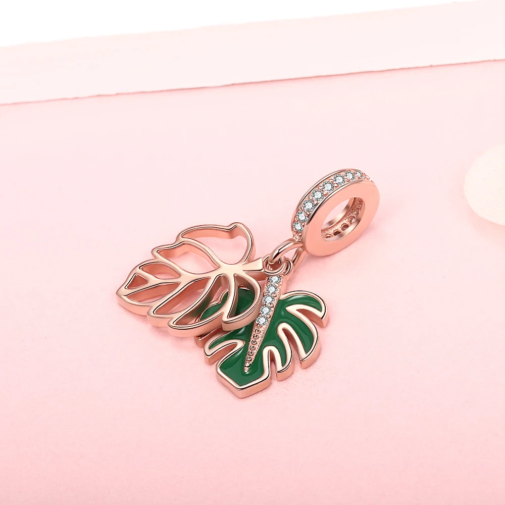 925 серебро монстера бисера зеленый листовой Циркон цвета розового золота завода