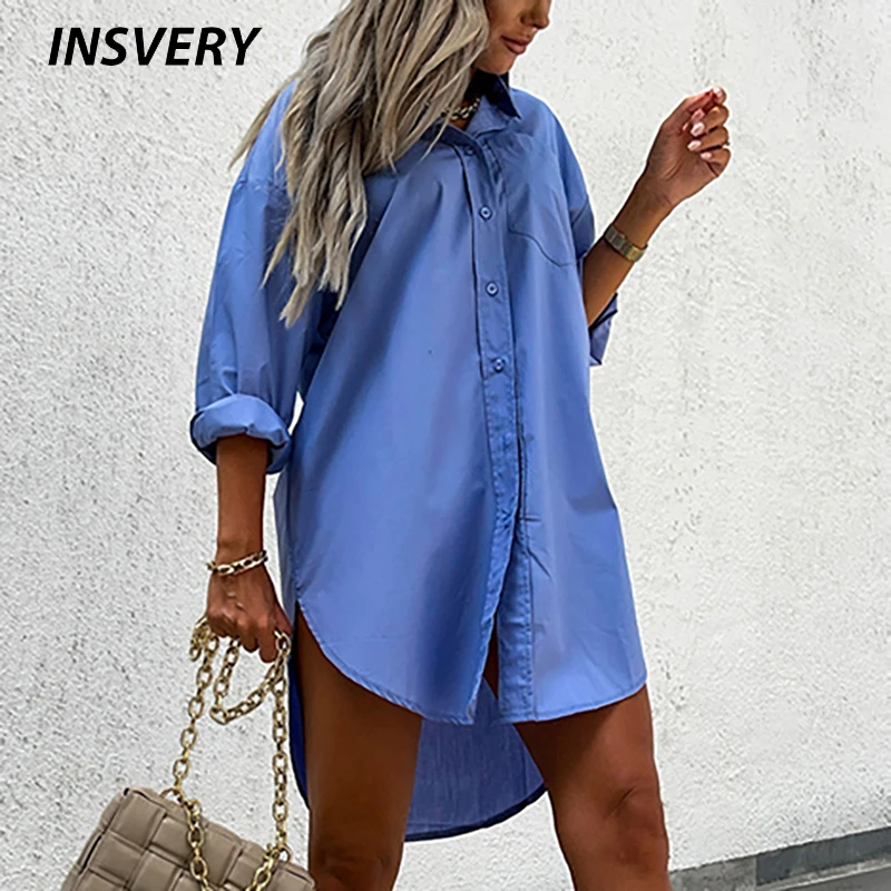 

2021 Spirng Autumn Long Sleeve Shirt Dress Women V Neck Button Blue Loose Beach Sexy Party Casual Dresses For Women Streetwear