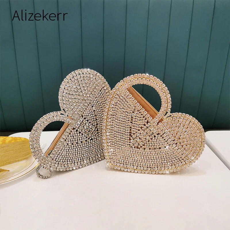 Стразы в форме сердца металлическая вечерняя сумка Женская роскошная