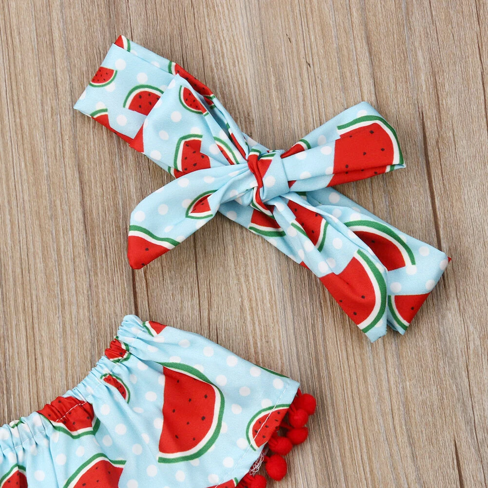 Для новорожденных маленьких девочек с принтом арбуза комбинезон открытыми