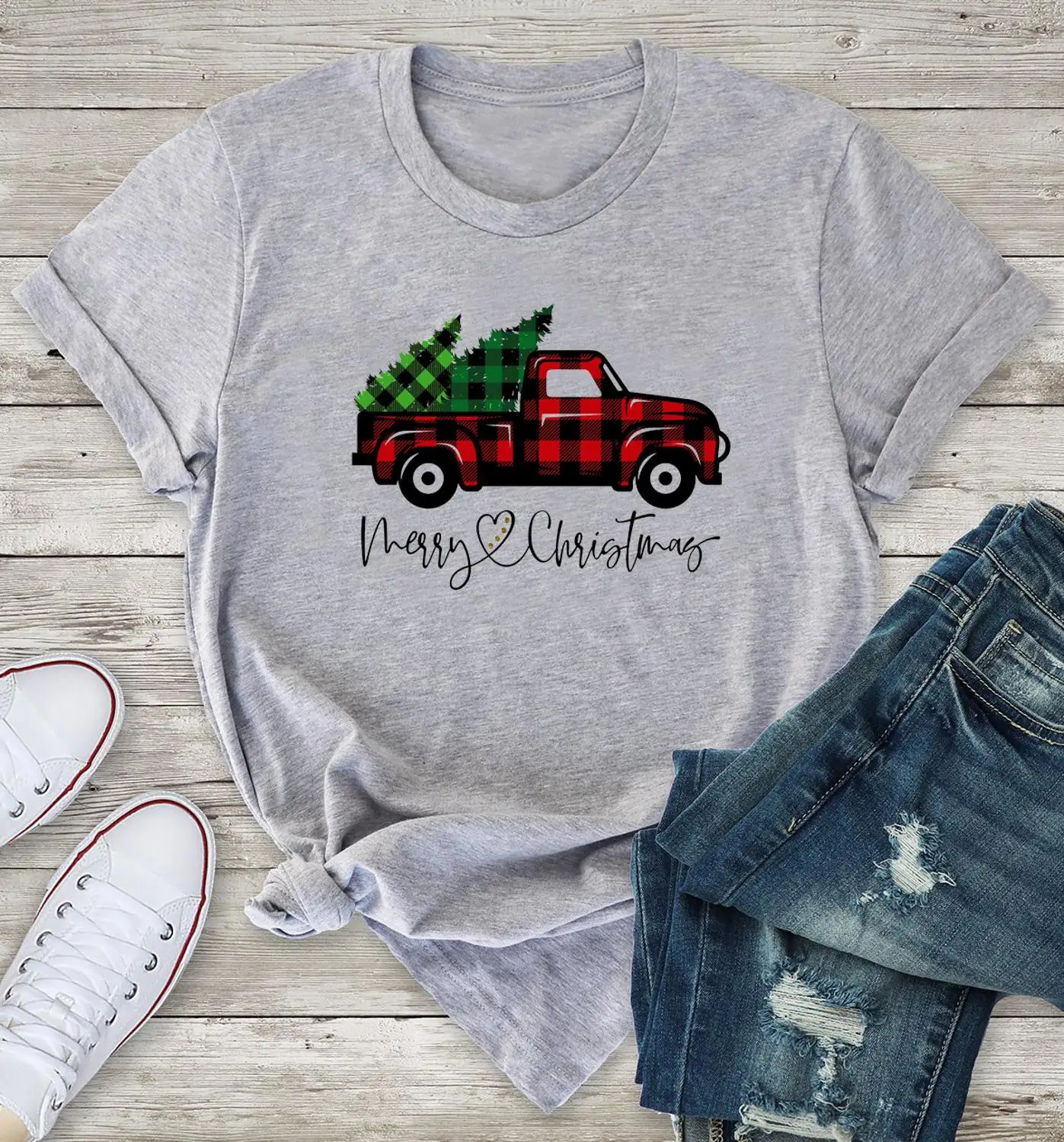 Цветная клетчатая веселая Рождественская женская футболка с рисунком буйвола 100%