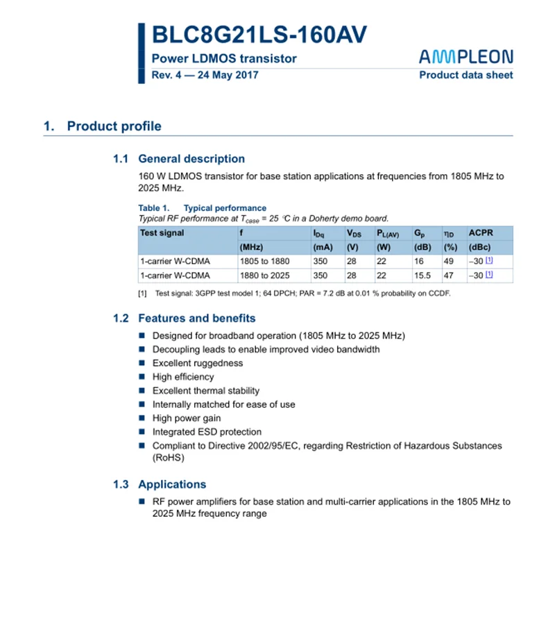 

BLC8G21LS-160AV SMD RF tube High Frequency tube Power amplification module