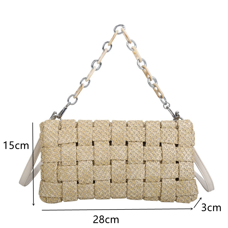 

Casual Weave Plaid Straw Flap Crossbody Bags for Women Summer Small Beach Bags Fashion Designer Baguette Handbags