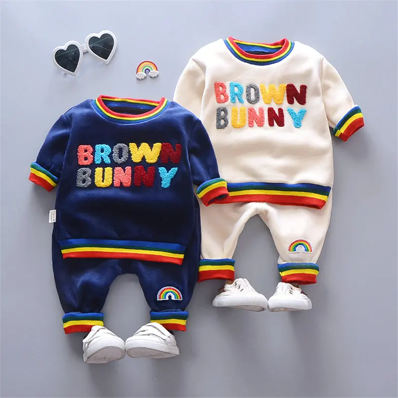 

Зимние теплые утепленные штаны с капюшоном и вышивкой для мальчиков и девочек, одежда с буквами, 2 шт./компл., детские вельветовые повседневн...