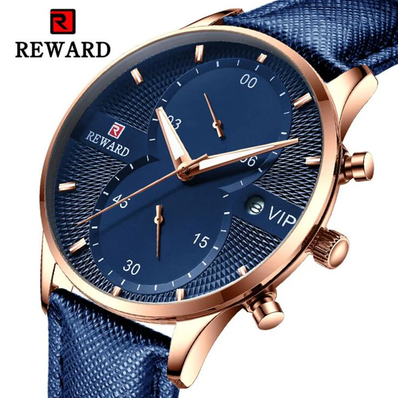 

Часы наручные мужские кварцевые, простые деловые водонепроницаемые спортивные, с кожаным ремешком, синие, 2019