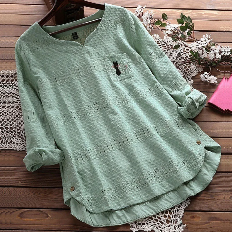 Новинка осенне Весенняя Милая футболка в стиле мори с круглым вырезом и длинными