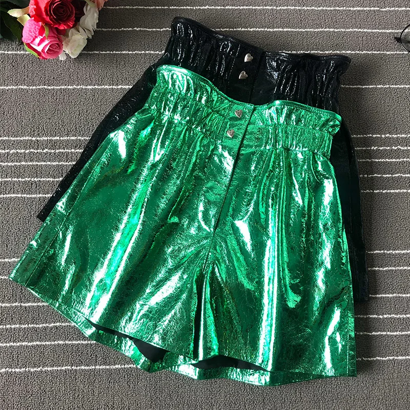 

Осенние короткие брюки из овечьей кожи на весну шикарные женские брюки из натуральной кожи с высокой талией и широкими штанинами A596