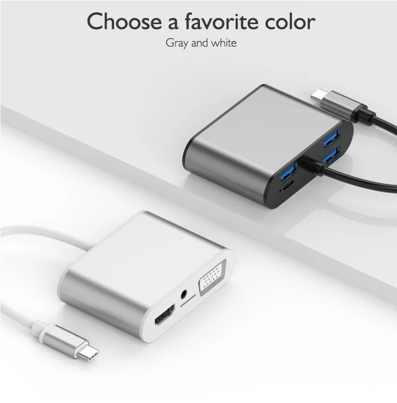 USB-концентратор 8 в 1 Тип C на HDMI совместимый с VGA PD TF 3 5 мм USB3.0 Usb2.0 концентратор