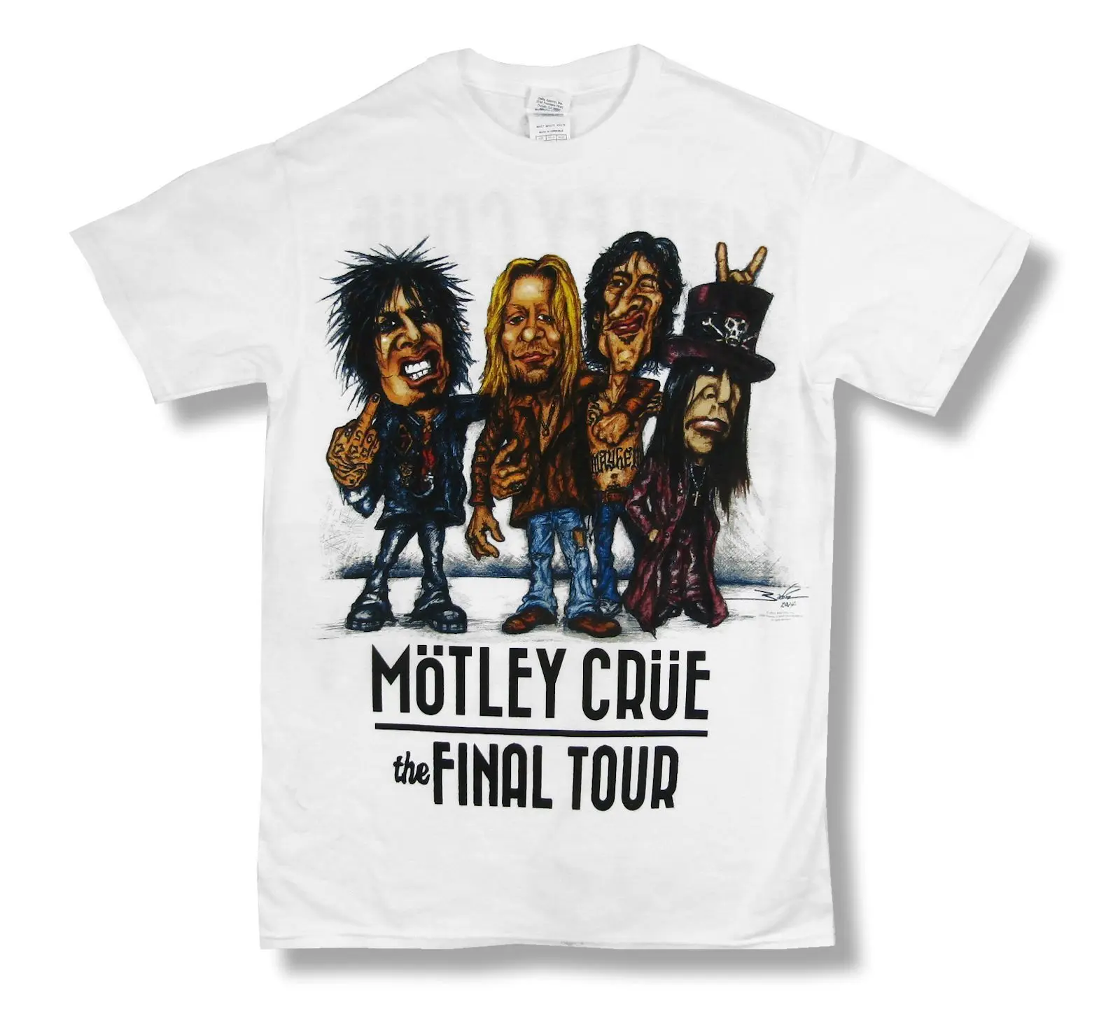 Пестрый Круе карикатура Мультфильм ГРУППА Final Tour белая футболка новый