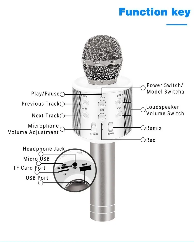WS-858, bluetooth, микрофон, беспроводной, профессиональный, конденсаторный, караоке, микрофон, волшебный звук, микрофон, студия записи, Майка