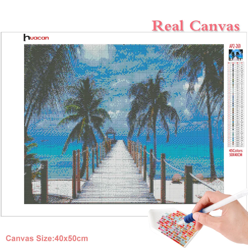Huacan алмазная вышивка Кокосовая пальма пейзаж картины из страз мозаика море