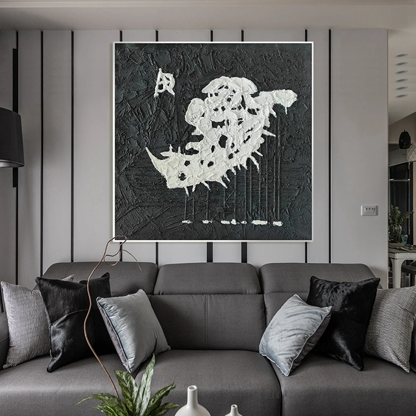 

Black And White Heavy Texture Acrylic Art 3D Hand Painted Oil Painting Quality Original Canvas Wall Decorative Art For Home